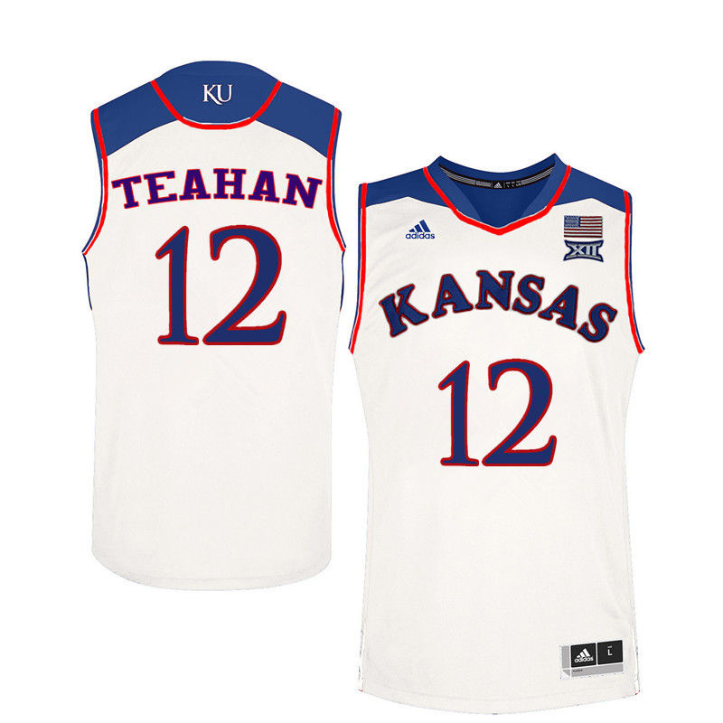Men Kansas Jayhawks #12 Chris Teahan College Basketball Jerseys-White